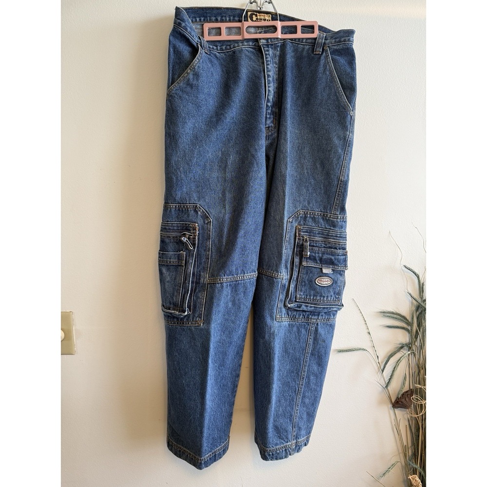 Vintage Cosmo Jeans 36 Blue Cargo Straight Wide Baggy Fit Rave Y2K 00s Men's